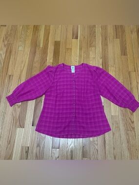 NWOT CAbi Fuchsia Button-Front Plaid Blouse